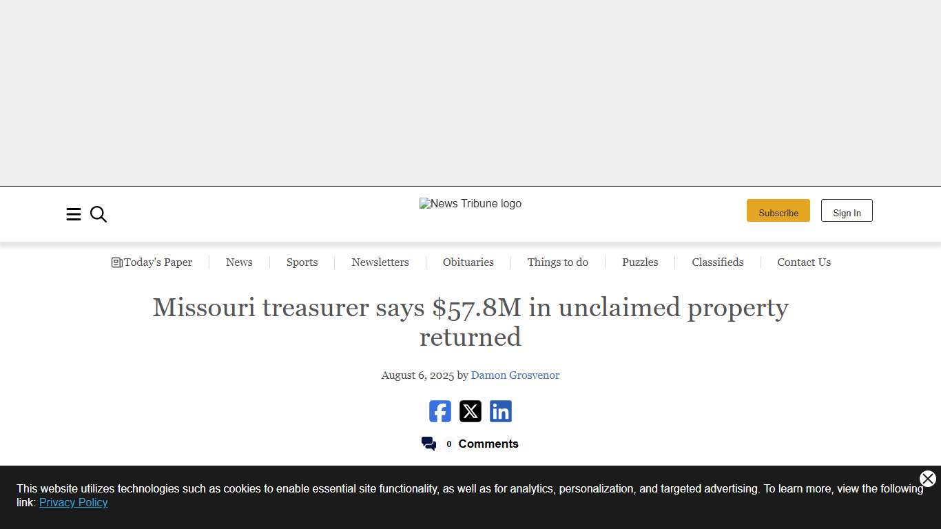 Missouri treasurer says $57.8M in unclaimed property returned Jefferson City News Tribune