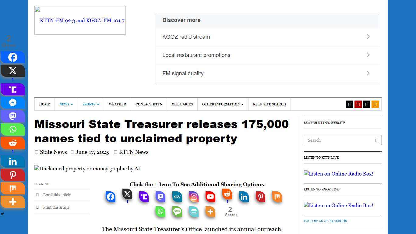 Missouri State Treasurer releases 175,000 names tied to unclaimed property